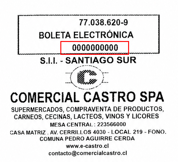 Ubicación del número de boleta